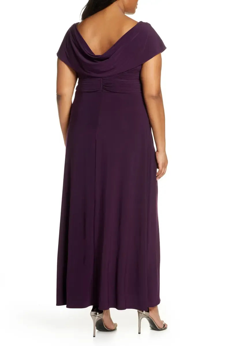A-Line Cowl Neck Cap Sleeve Ankle-Length Plus Size Mother of the Bride Dress