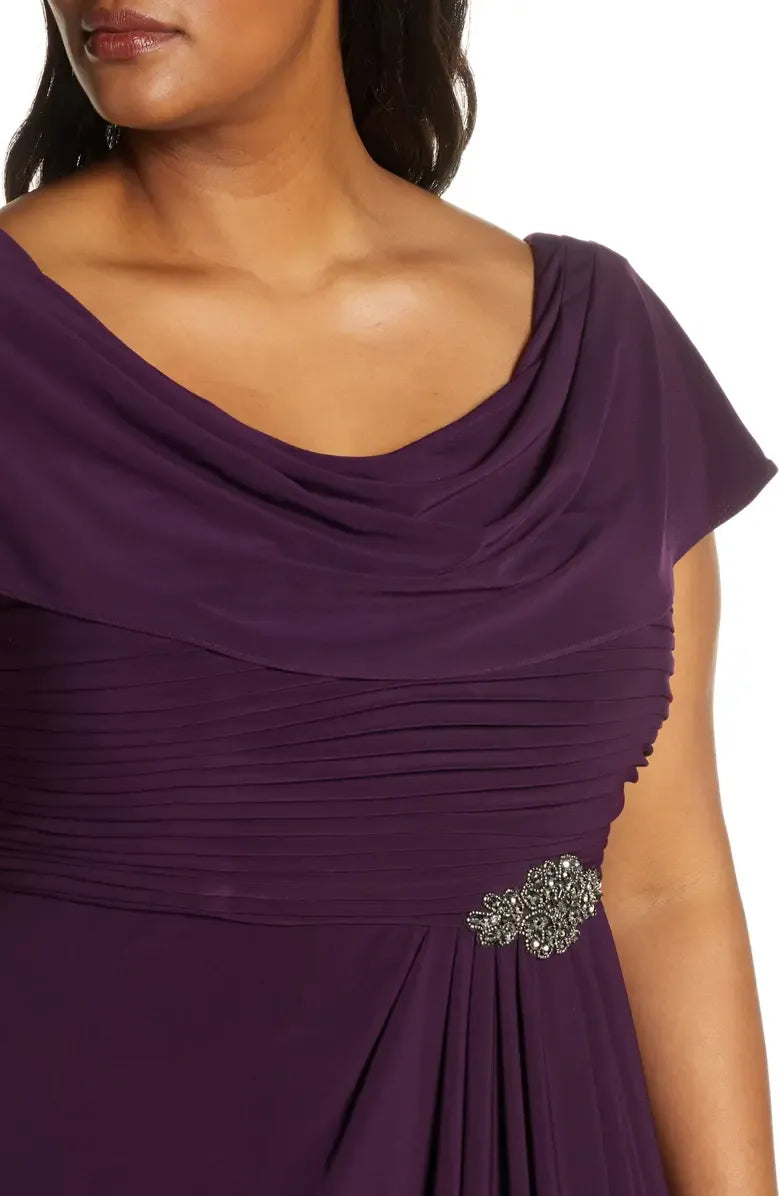 A-Line Cowl Neck Cap Sleeve Ankle-Length Plus Size Mother of the Bride Dress