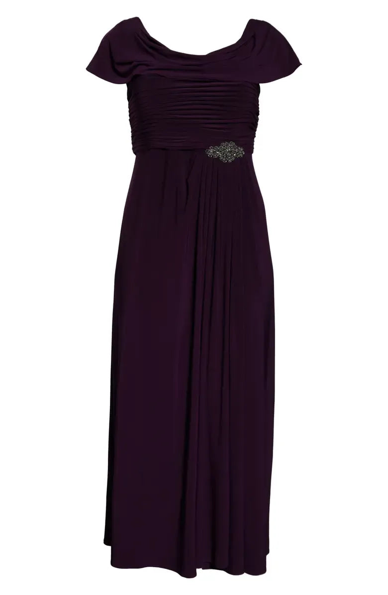 A-Line Cowl Neck Cap Sleeve Ankle-Length Plus Size Mother of the Bride Dress