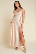 A-Line Cowl Neck Sleeveless Ankle-Length Prom Dress