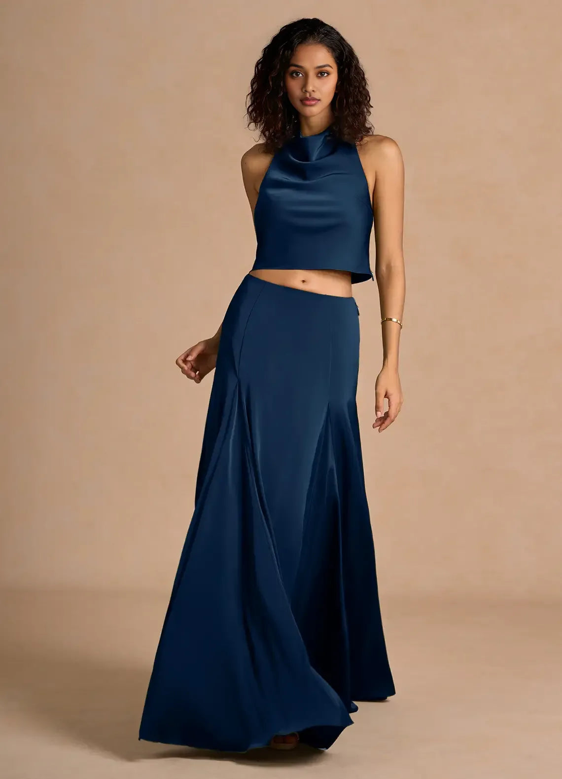 A-Line Halter Neck Sleeveless Backless Floor-Length Evening Dress