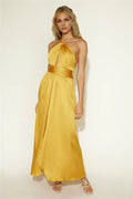 A-Line Halter Neck Sleeveless Backless Floor-Length Prom Dress