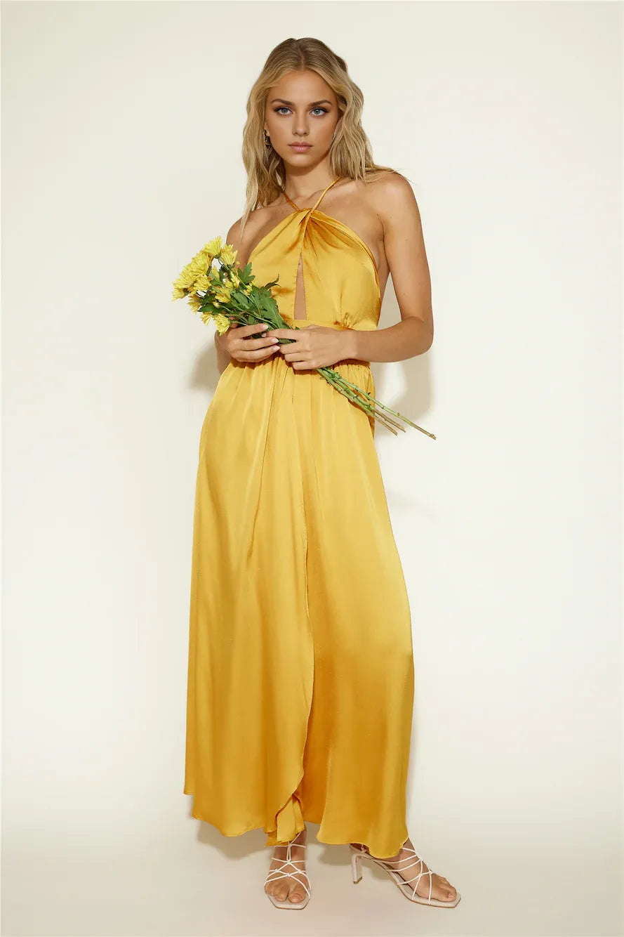 A-Line Halter Neck Sleeveless Backless Floor-Length Prom Dress