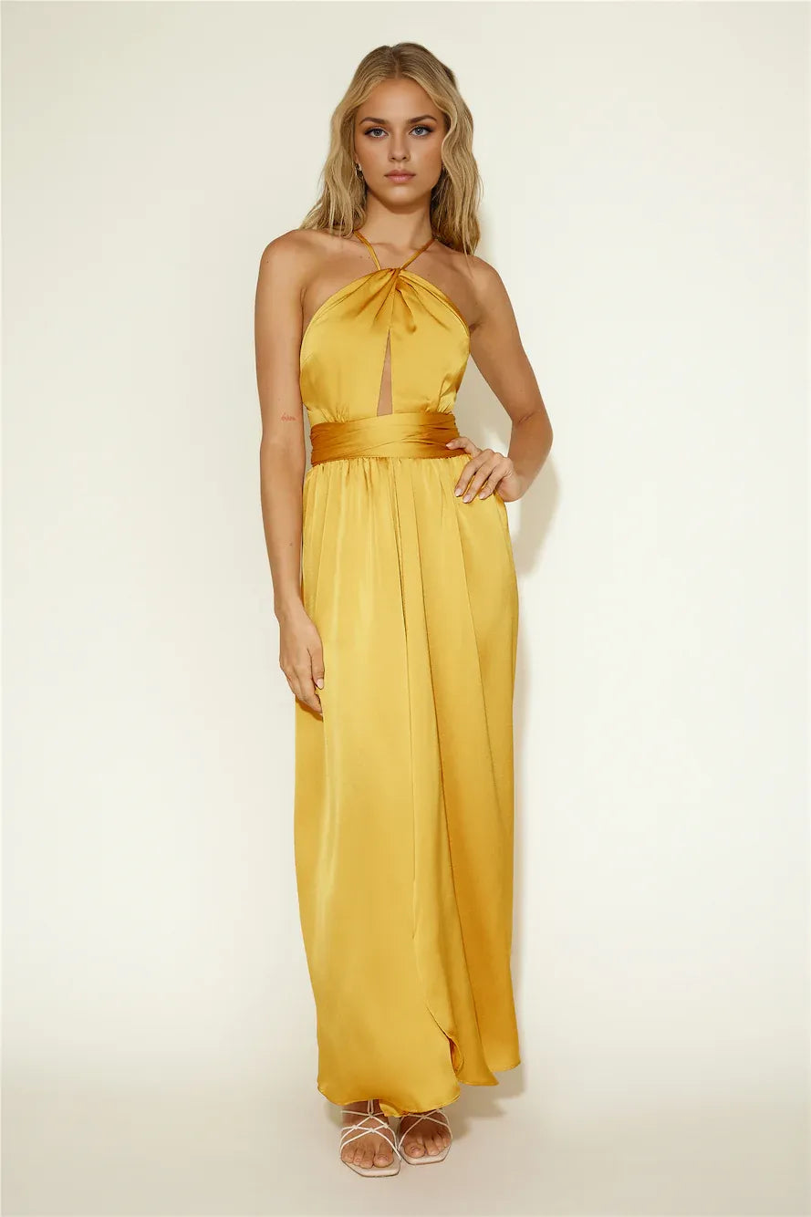 A-Line Halter Neck Sleeveless Backless Floor-Length Prom Dress
