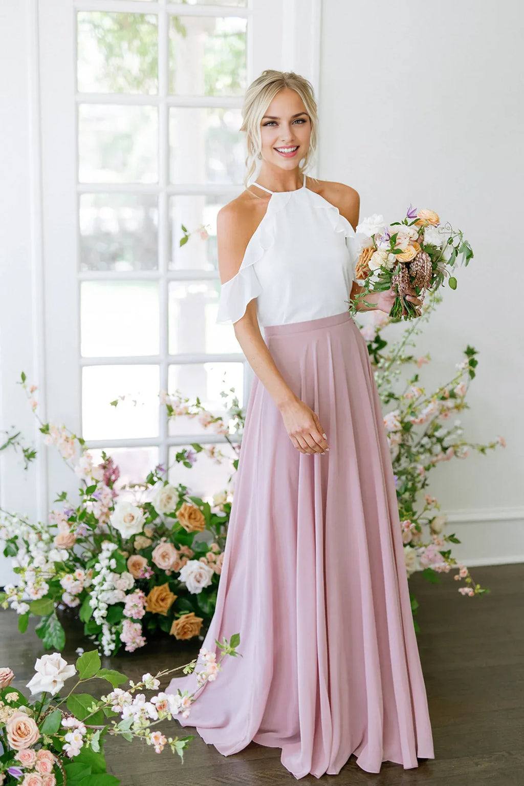 A-Line Halter Neck Sleeveless Floor-Length Prom Dress