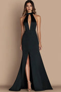 A-Line Halter Neck Sleeveless Floor-Length Evening Dress
