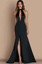 A-Line Halter Neck Sleeveless Floor-Length Evening Dress