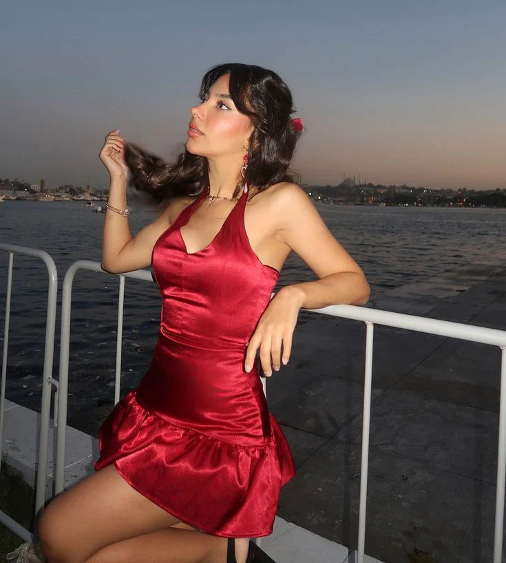 A-Line Halter V-Neck Sleeveless Backless Short-Mini Homecoming Dress