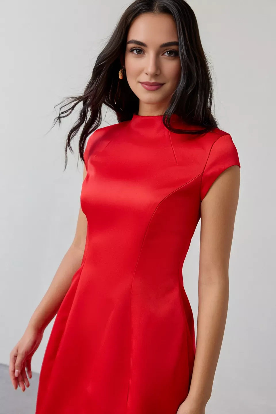 A-Line High Neck Cap Sleeve Zipper Up Short-Mini Homecoming Dress