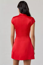 A-Line High Neck Cap Sleeve Zipper Up Short-Mini Homecoming Dress