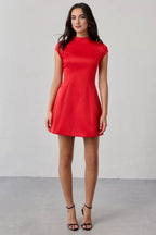 A-Line High Neck Cap Sleeve Zipper Up Short-Mini Homecoming Dress