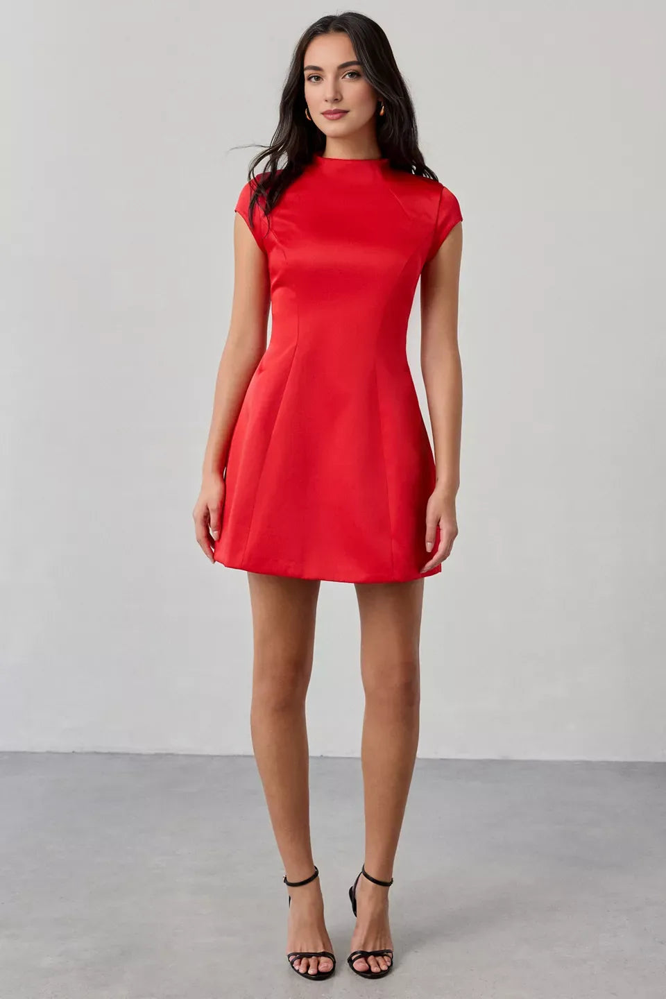 A-Line High Neck Cap Sleeve Zipper Up Short-Mini Homecoming Dress