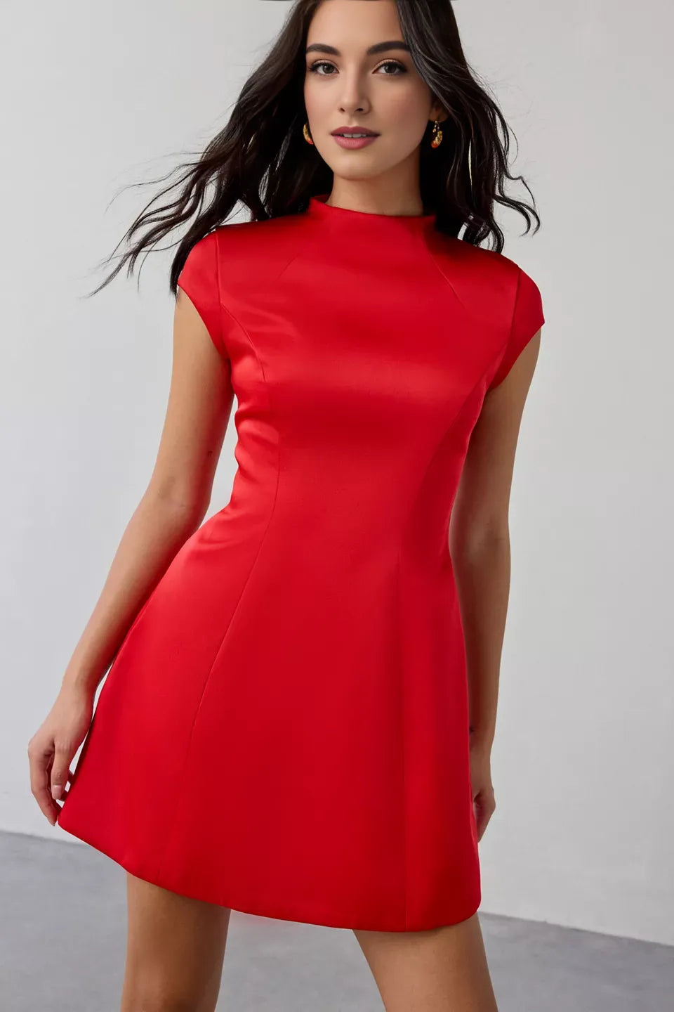A-Line High Neck Cap Sleeve Zipper Up Short-Mini Homecoming Dress