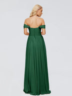 Simple A-Line Off-The-Shoulder Sleeveless Chiffon Pleated Floor-Length Bridesmaid Dress