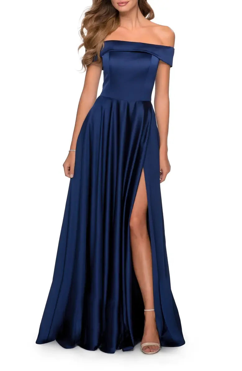 A-Line Off the Shoulder Cap Sleeve Floor-Length Prom Dress