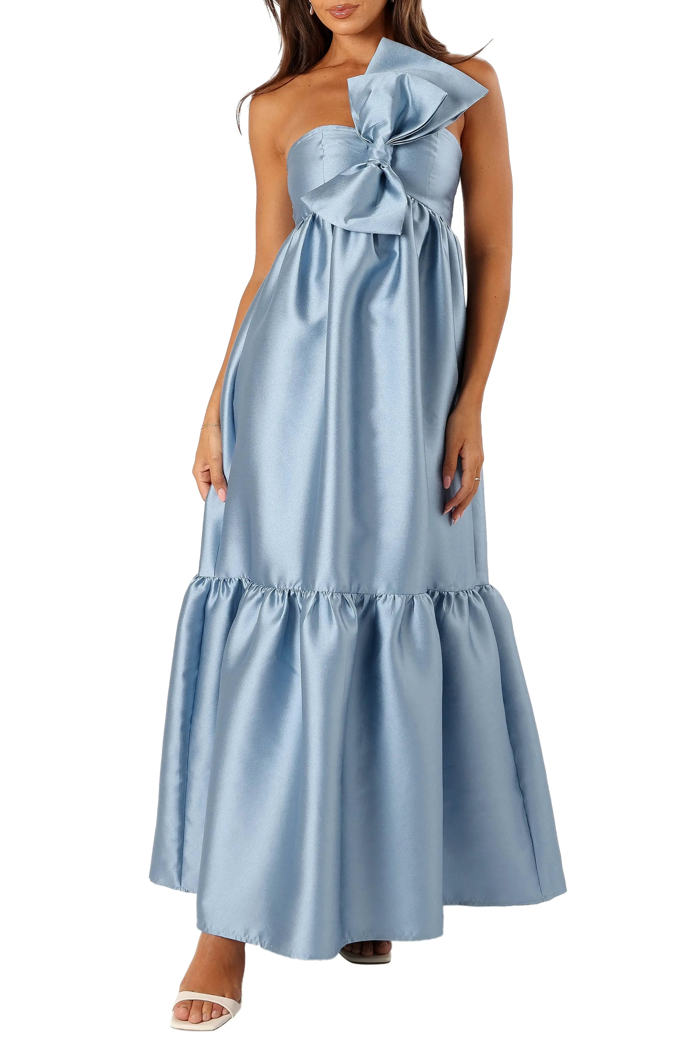 A-Line One-Shoulder Sleeveless Floor-Length Prom Dress