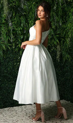 A-Line One-Shoulder Sleeveless Tea-Length Prom Dress