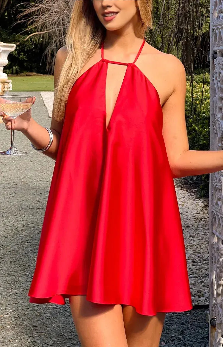 A-Line/Princess Halter Neck Sleeveless Backless Above Knee Homecoming Dress