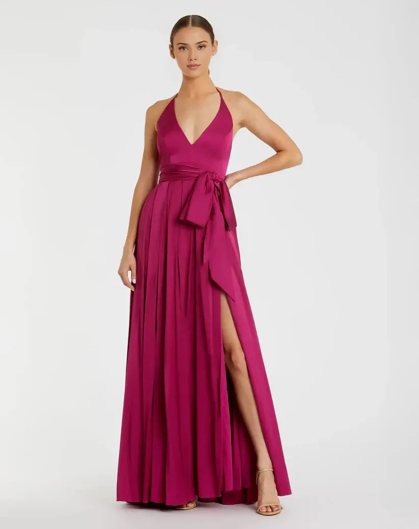 A-Line/Princess Halter Neck Sleeveless Backless Floor-Length Prom Dress