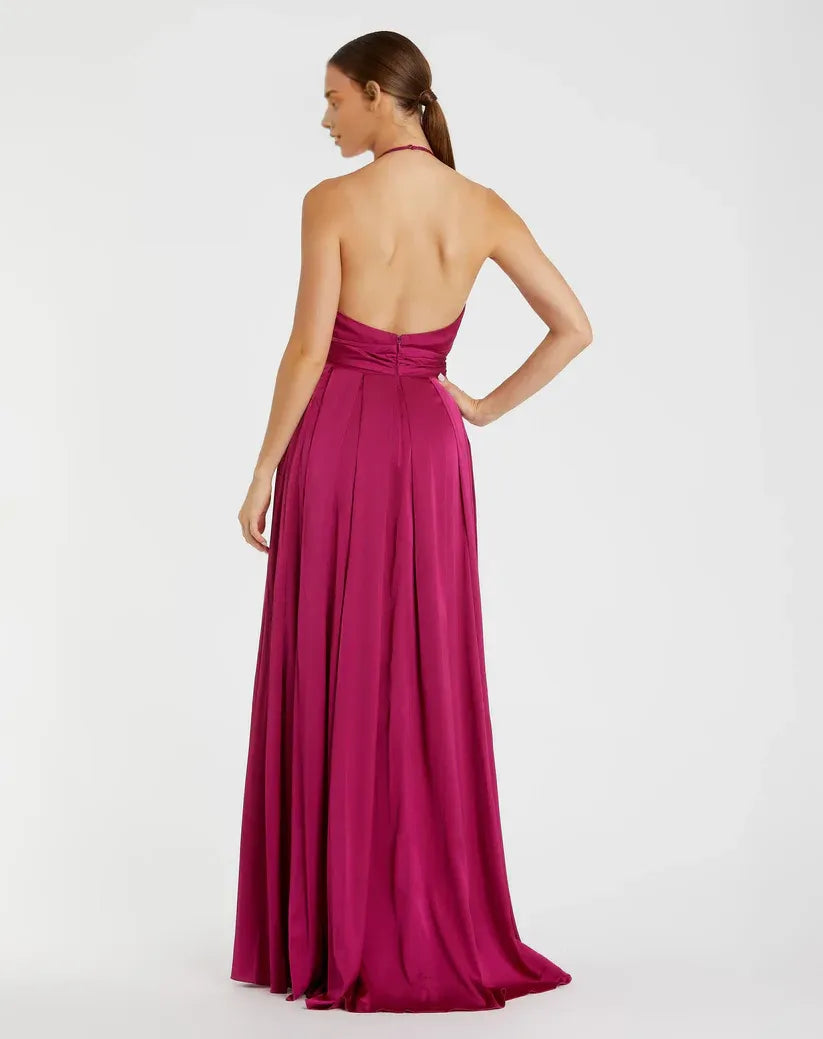 A-Line/Princess Halter Neck Sleeveless Backless Floor-Length Prom Dress