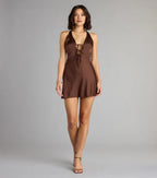 A-Line/Princess Halter Sleeveless Open Back Short-Mini Homecoming Dresses