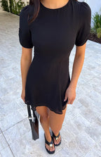 A-Line/Princess High Neck Short Sleeve Keyhole Cutout Back Above Knee Homecoming Dress