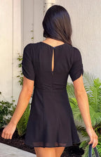A-Line/Princess High Neck Short Sleeve Keyhole Cutout Back Above Knee Homecoming Dress