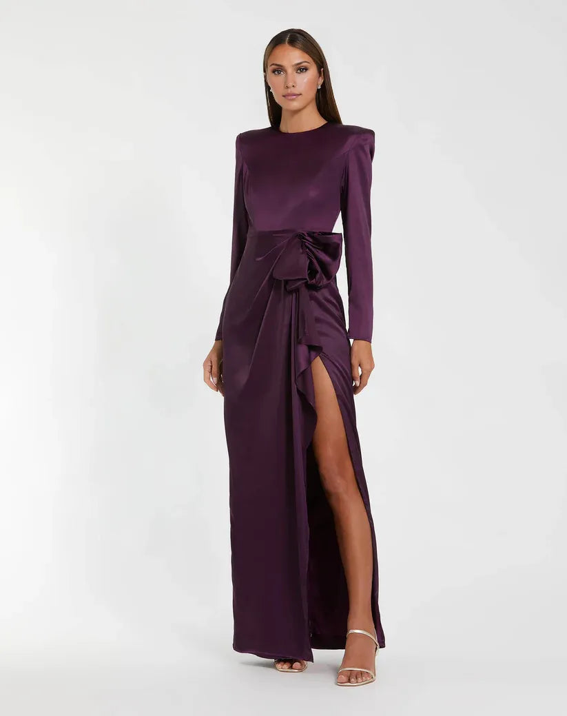 A-Line Round Neck Long Sleeve Zipper Up Floor-Length Prom Dress