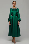 A-Line Scoop Neck Long Sleeve Ankle-Length Prom Dress