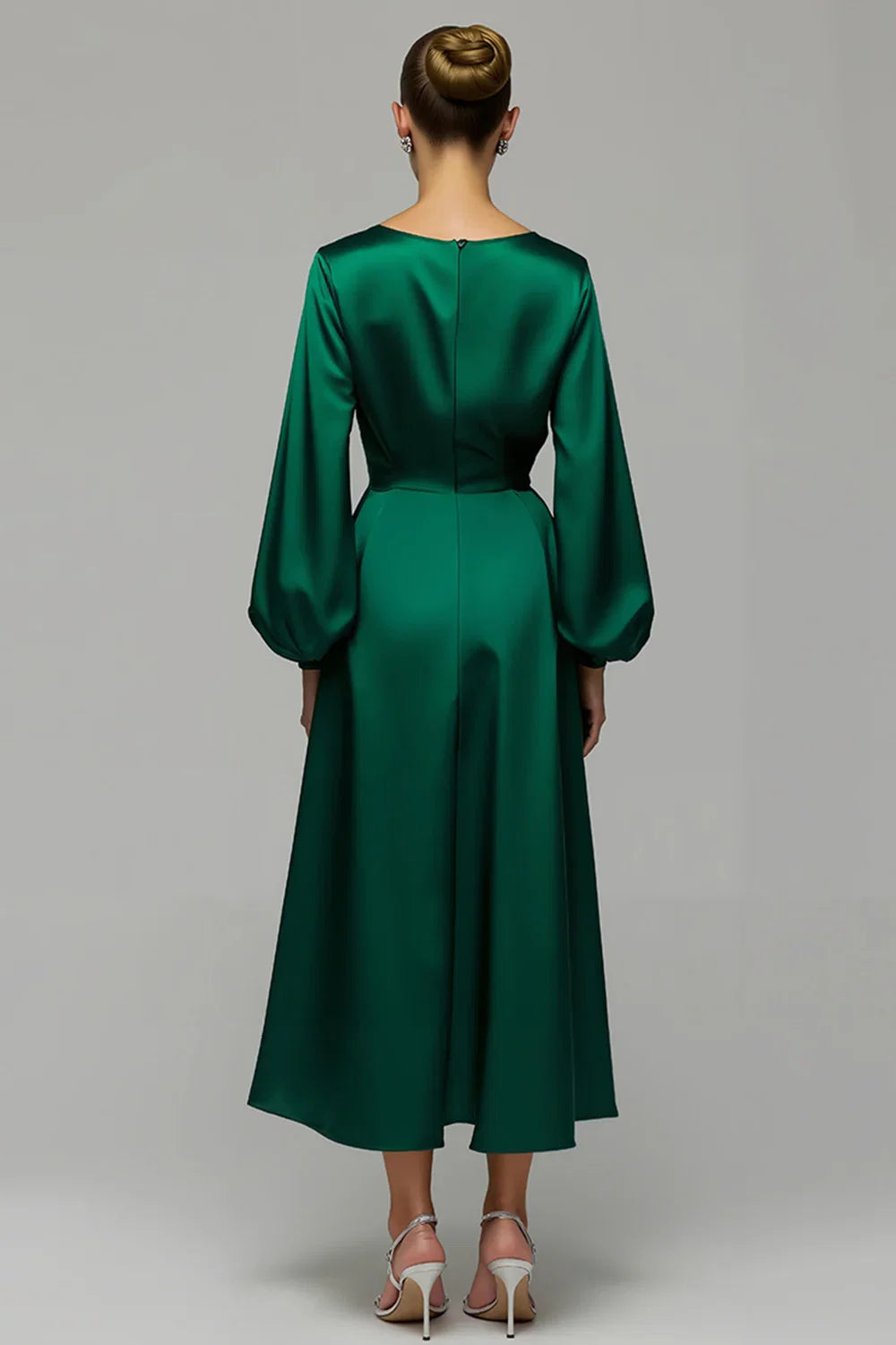 A-Line Scoop Neck Long Sleeve Ankle-Length Prom Dress