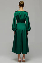 A-Line Scoop Neck Long Sleeve Ankle-Length Prom Dress