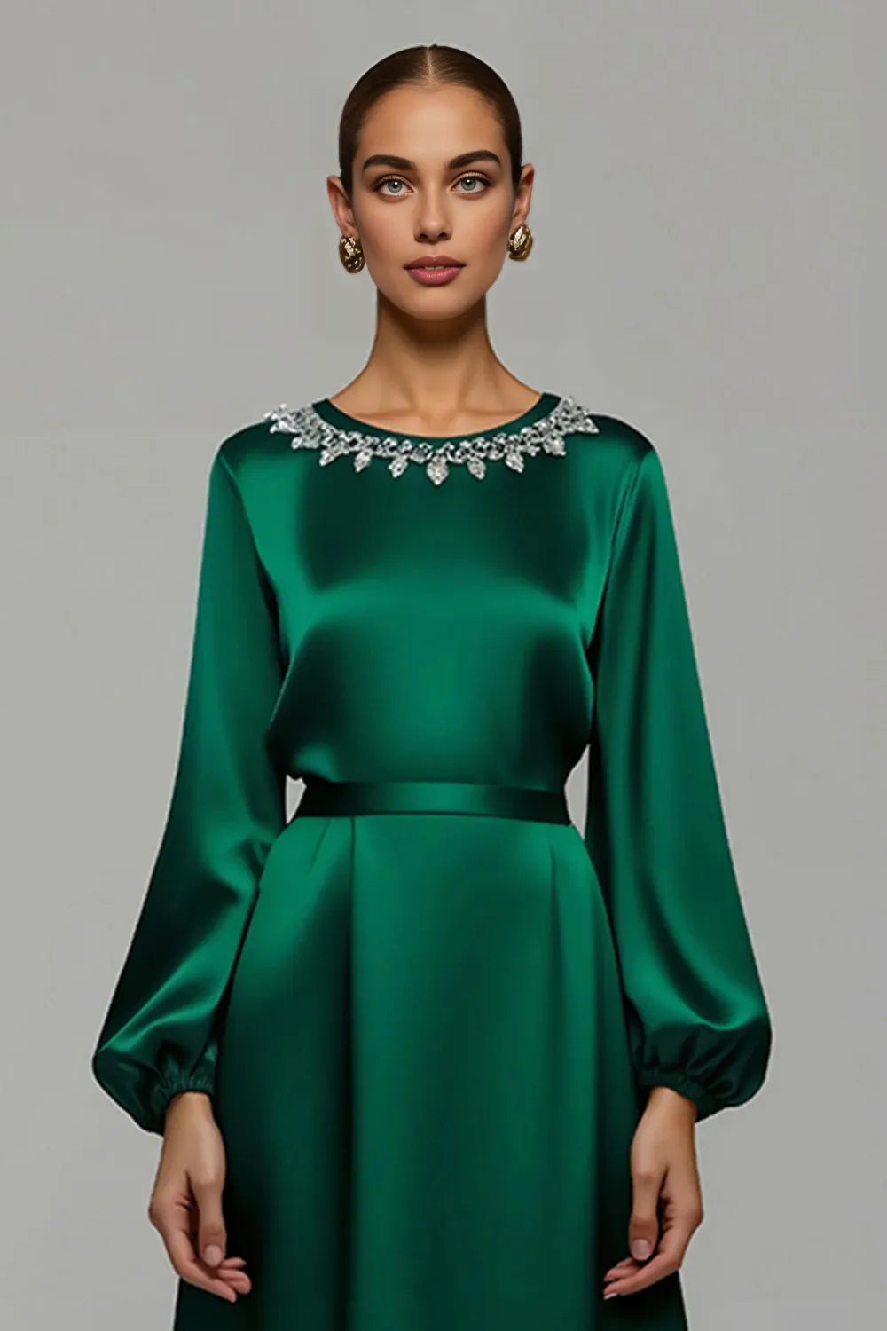 A-Line Scoop Neck Long Sleeve Ankle-Length Prom Dress