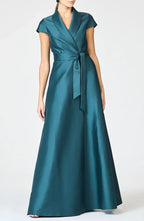 A-Line Shirt Collared Cap Sleeve Floor-Length Mother of the Bride Dress