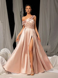 A-Line Sloping Neck Sleeveless Zipper Up Floor-Length Prom Dress