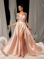 A-Line Sloping Neck Sleeveless Zipper Up Floor-Length Prom Dress