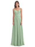 Simple A-Line Spaghetti Straps Sleeveless Chiffon Pleated Floor-Length Bridesmaid Dress