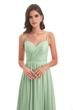 Simple A-Line Spaghetti Straps Sleeveless Chiffon Pleated Floor-Length Bridesmaid Dress
