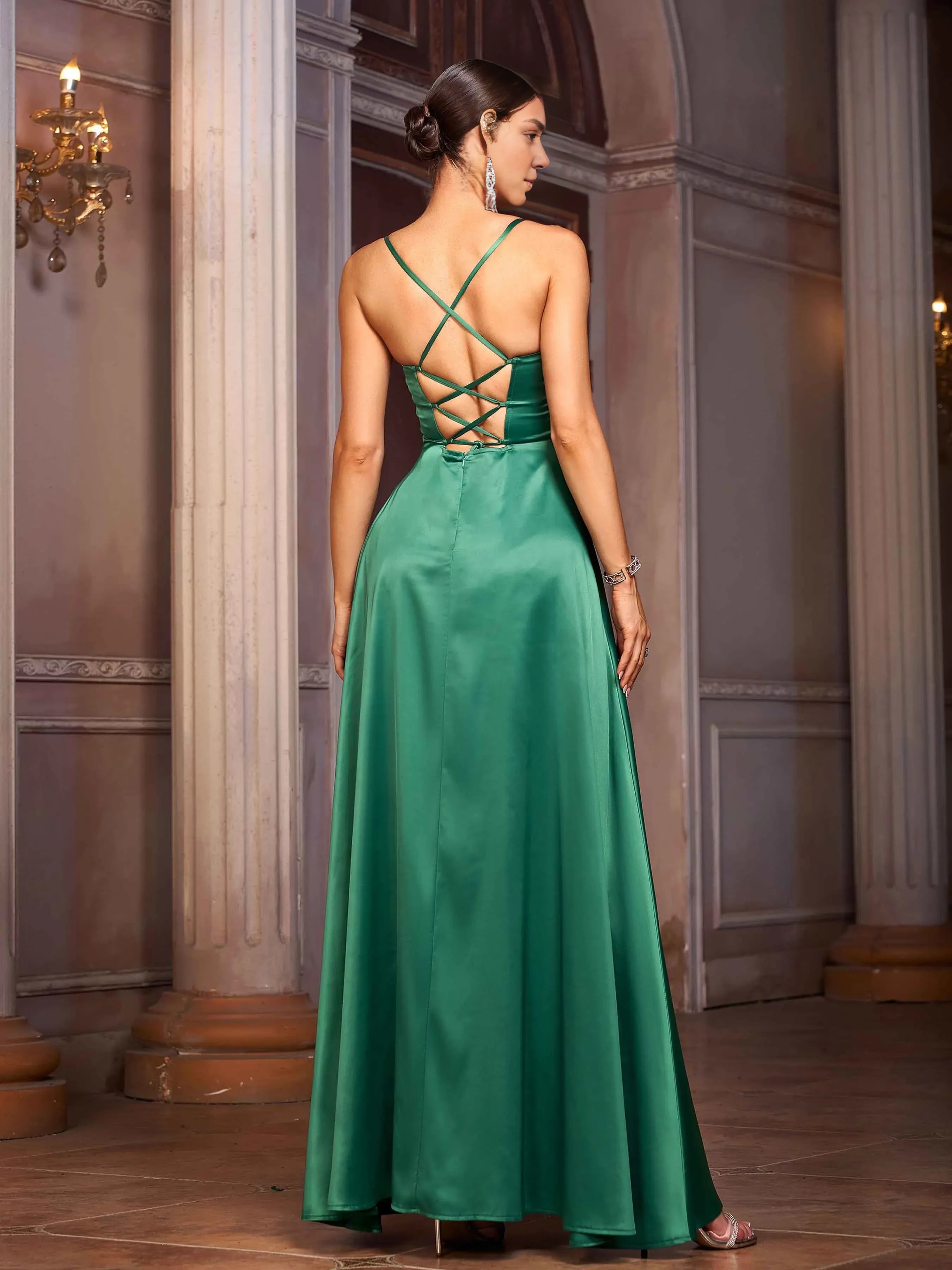 A-Line Spaghetti Straps Sleeveless Up Floor-Length Prom Dress