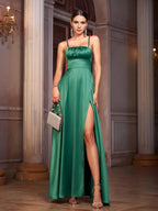 A-Line Spaghetti Straps Sleeveless Up Floor-Length Prom Dress