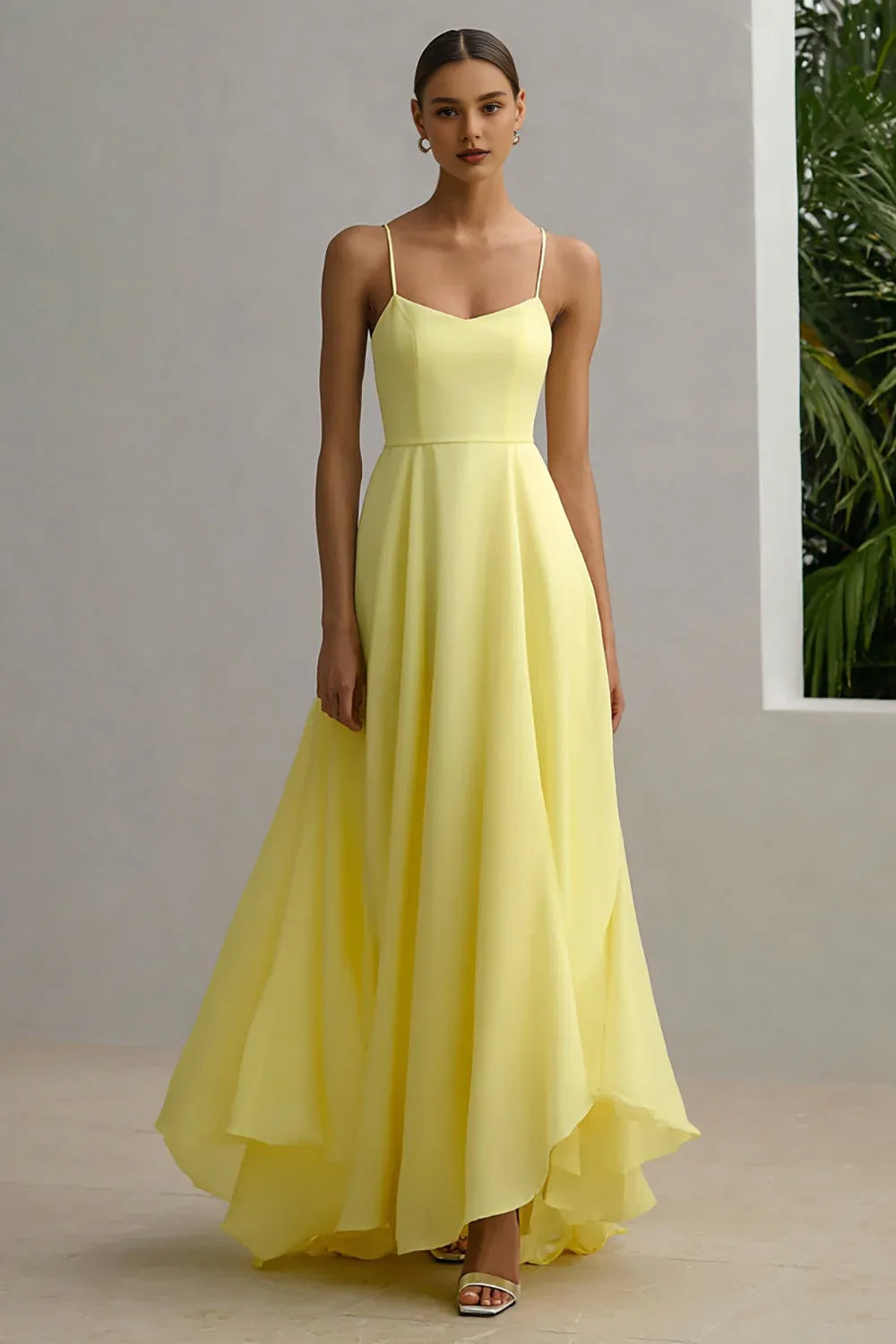 A-Line Spaghetti Straps Sleeveless Floor-Length Prom Dress