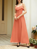 A-Line Spaghetti Straps Sleeveless Zipper Up Floor-Length Prom Dress