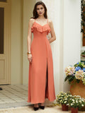 A-Line Spaghetti Straps Sleeveless Zipper Up Floor-Length Prom Dress
