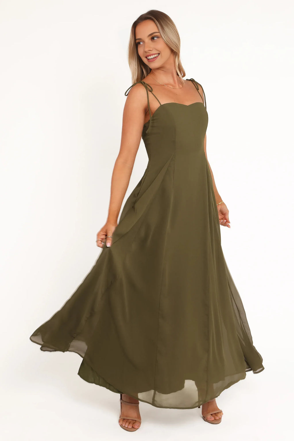 A-Line Spaghetti Straps Sleeveless Zipper Up Floor-Length Prom Dress