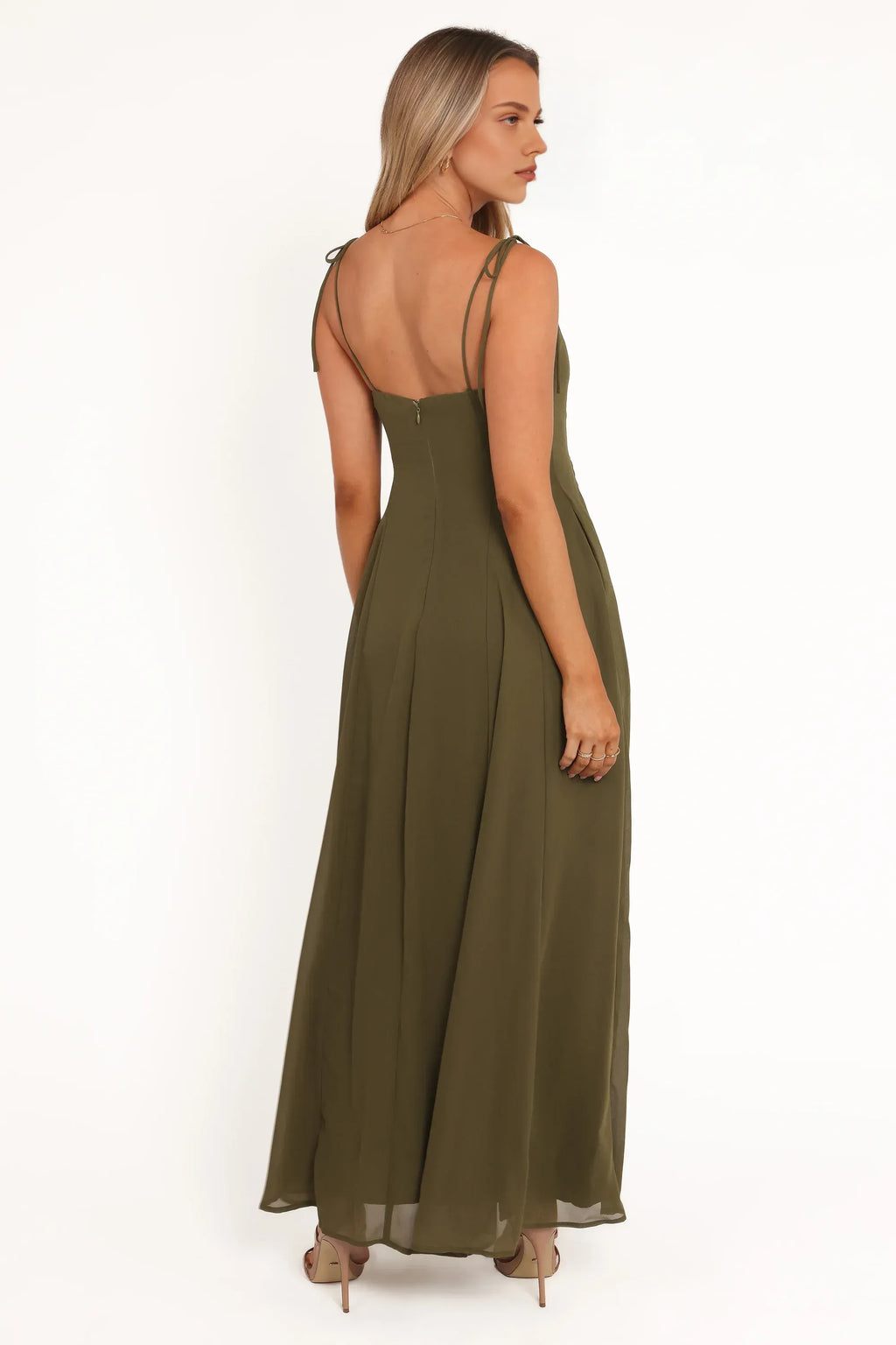 A-Line Spaghetti Straps Sleeveless Zipper Up Floor-Length Prom Dress