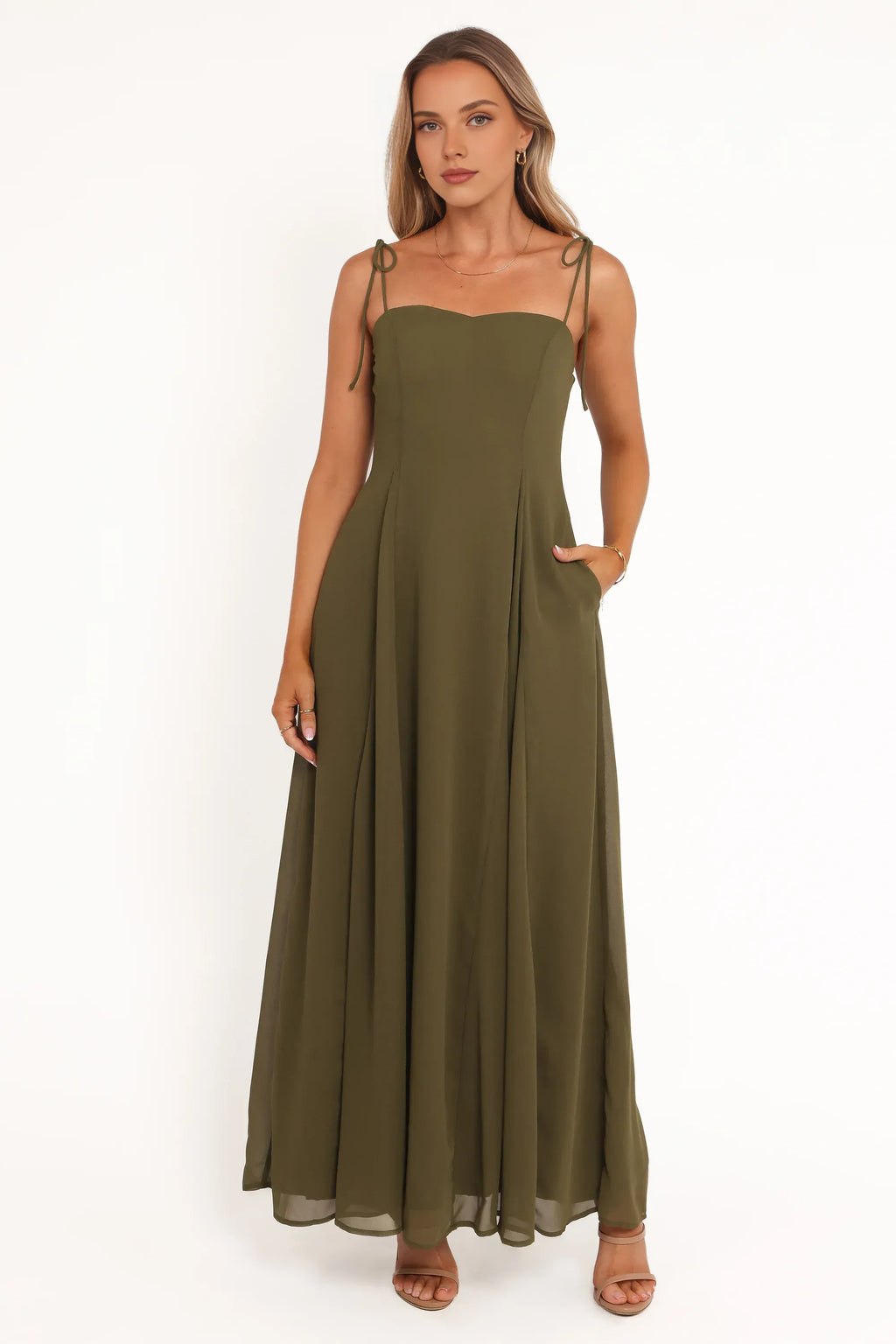 A-Line Spaghetti Straps Sleeveless Zipper Up Floor-Length Prom Dress