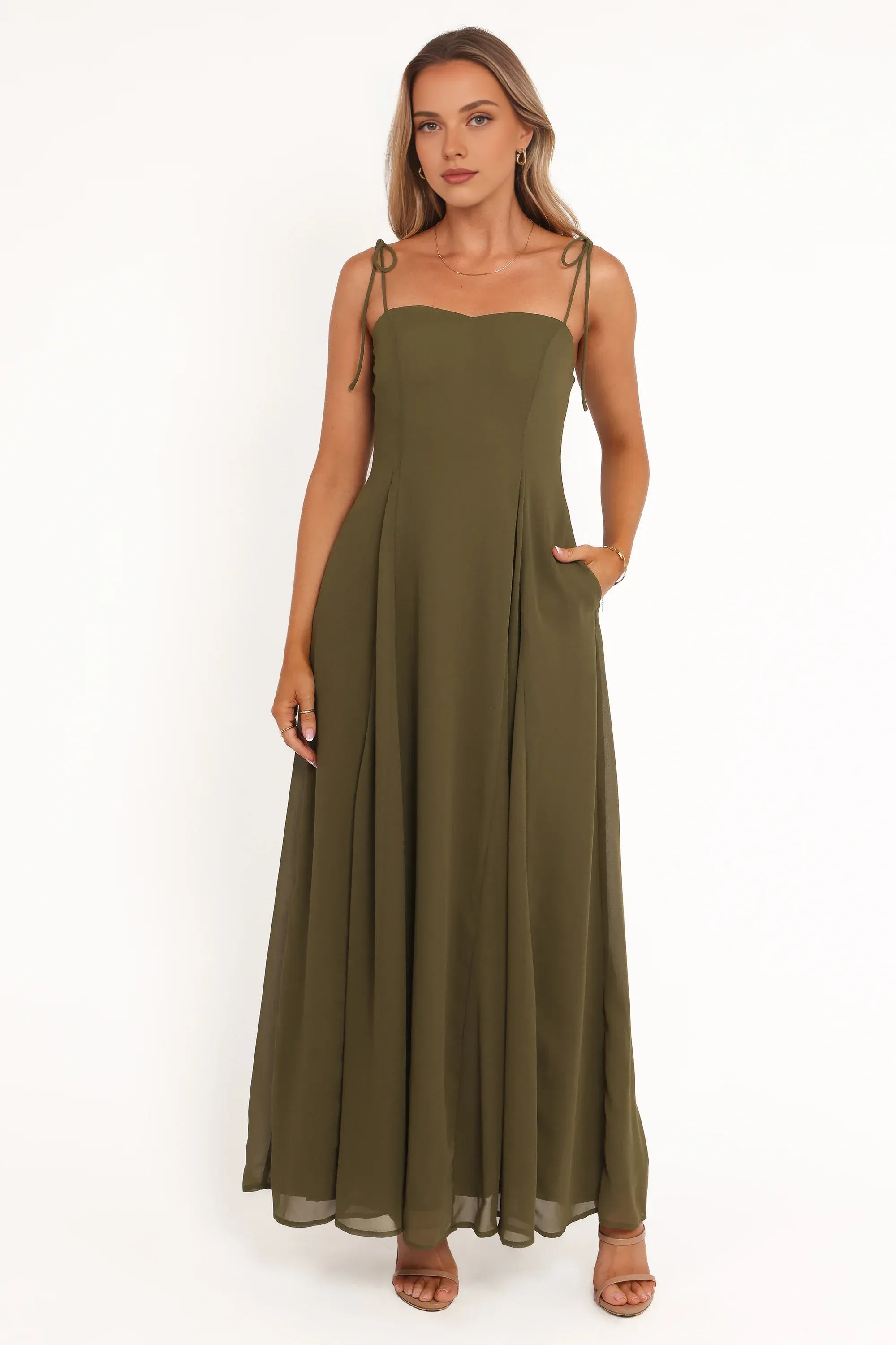 A-Line Spaghetti Straps Sleeveless Zipper Up Floor-Length Prom Dress