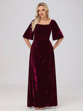 A-Line Square Neck Half Sleeves Floor Length Mother of the Bride Dress