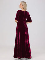 A-Line Square Neck Half Sleeves Floor Length Mother of the Bride Dress