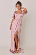 A-Line Square Neck Short Sleeve Floor-Length Prom Dress