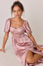 A-Line Square Neck Short Sleeve Floor-Length Prom Dress